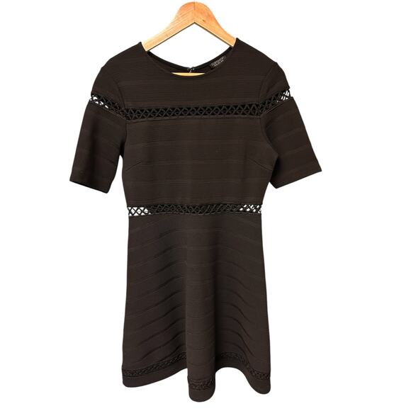 Topshop Dress Women’s 8 Black Openwork A-Line Short Sleeve Zipper Mini Dress - Picture 7 of 10
